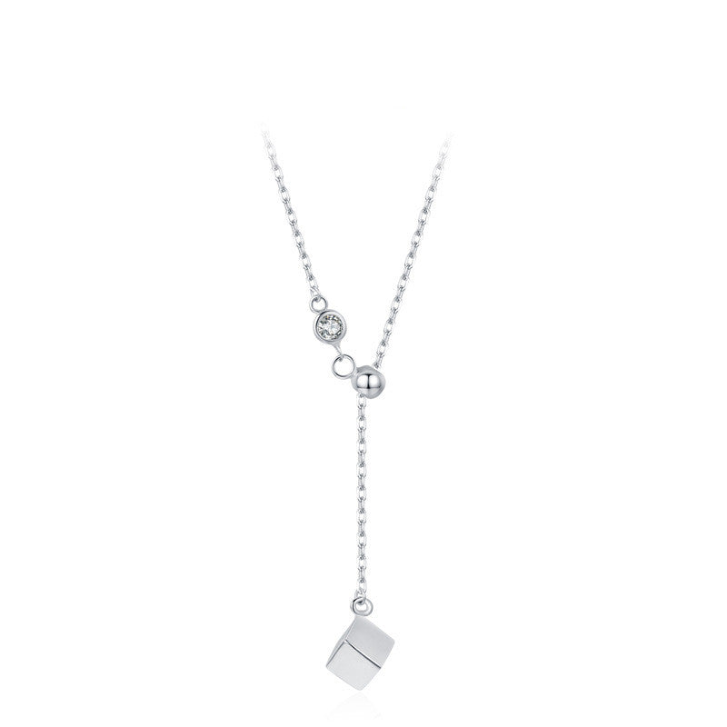 S925 Silver Adjustable Square Pendant Necklace