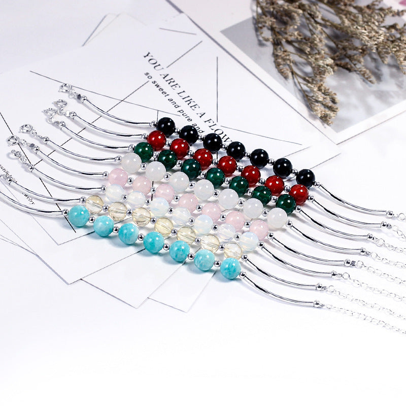 925 Sterling Silver Natural Crystal Masonite Bracelet