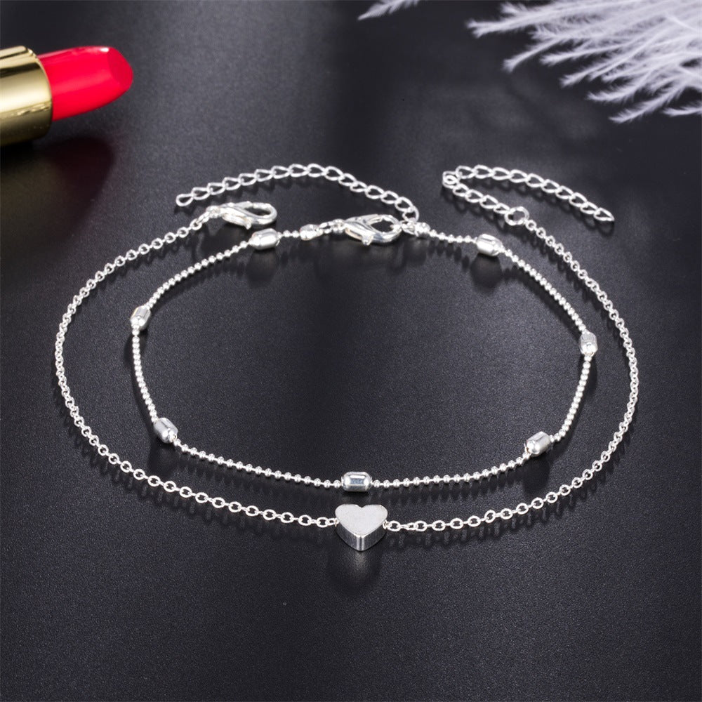 Double-layered heart-shaped anklet - Kaldas Online Shopping