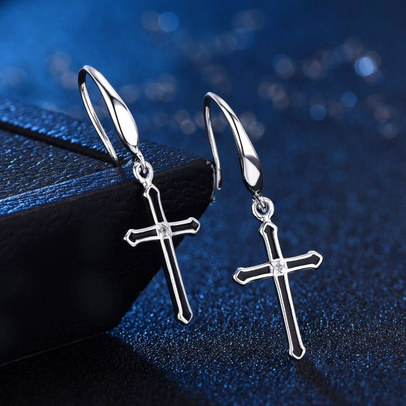 Sterling Silver Cross Eardrops Earrings