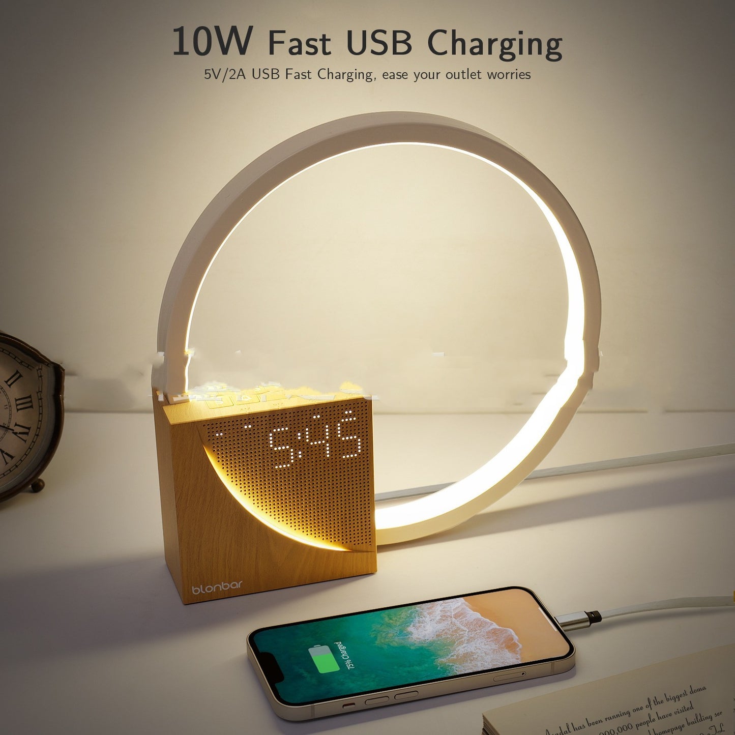 Touch Bedside Lamp with Alarm Clock, Natural Sounds, and Touch Control