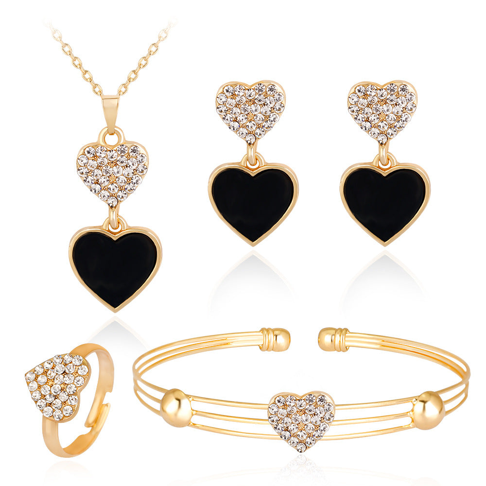 Peach Heart Rhinestone Jewelry Set
