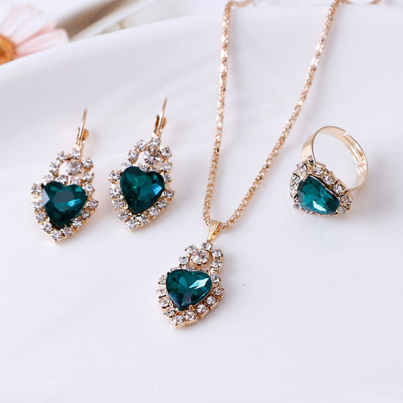 Rhinestone necklace earrings ring set