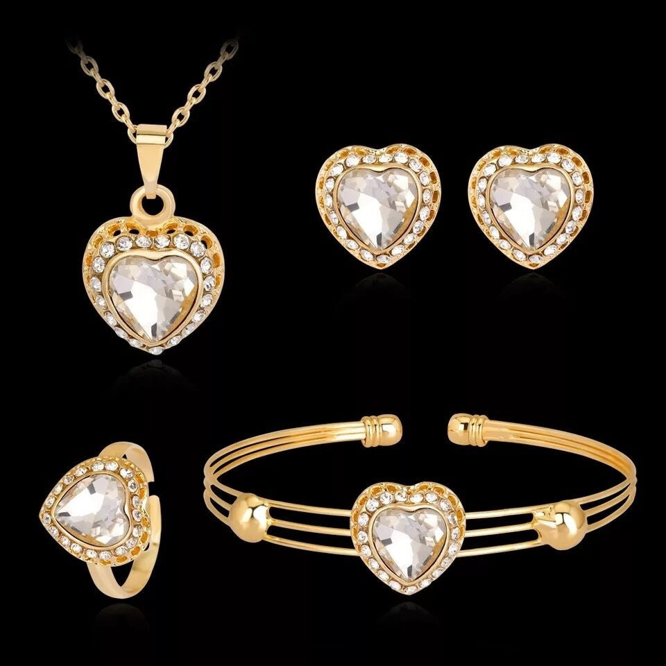 Peach Heart Rhinestone Jewelry Set