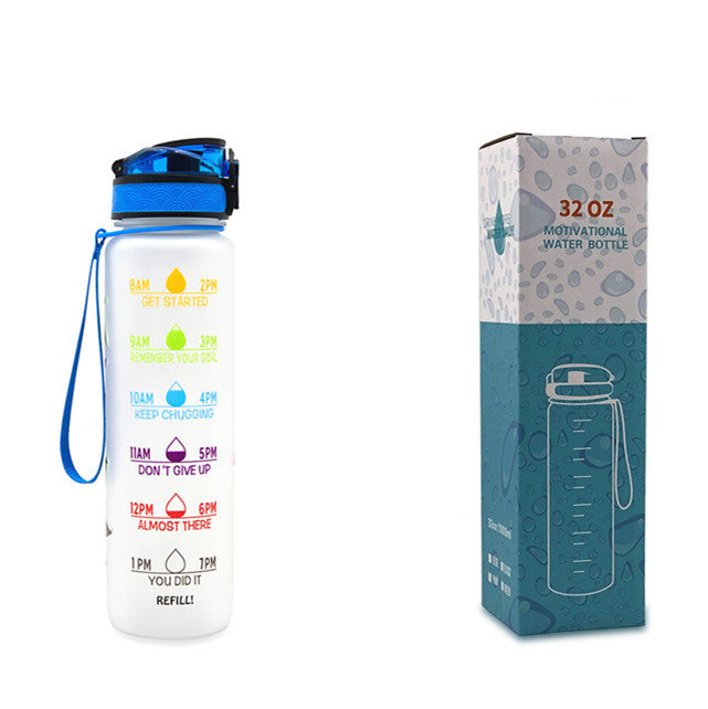 1L Tritan Water Bottle with Time Marker and Bounce Cover: Leakproof Sports Fitness Companion