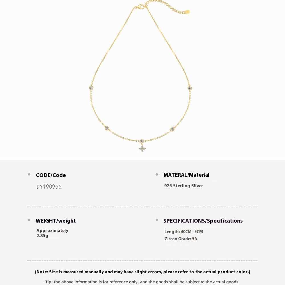 Gold necklace with product parameters on a white background