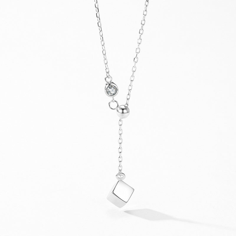 S925 Silver Adjustable Square Pendant Necklace