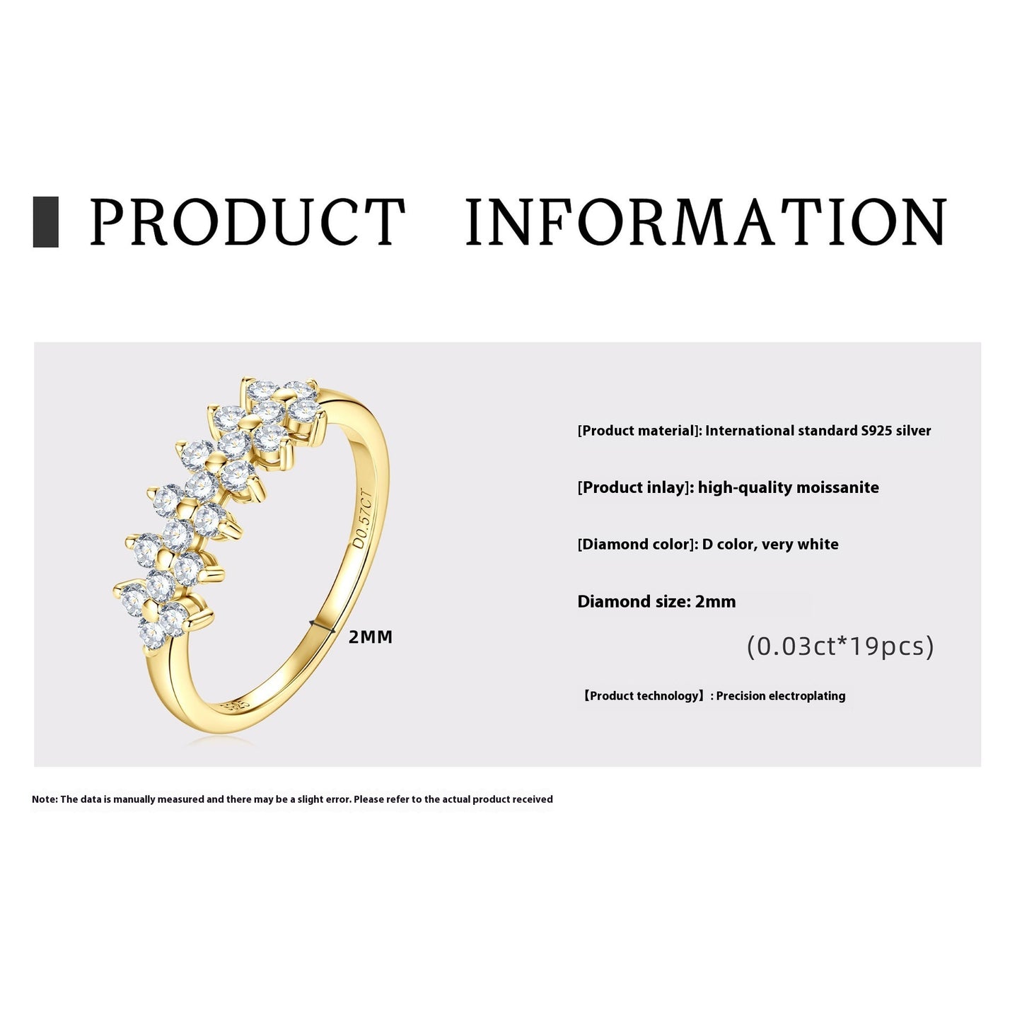 Gold ring with diamond inlay on a product information card