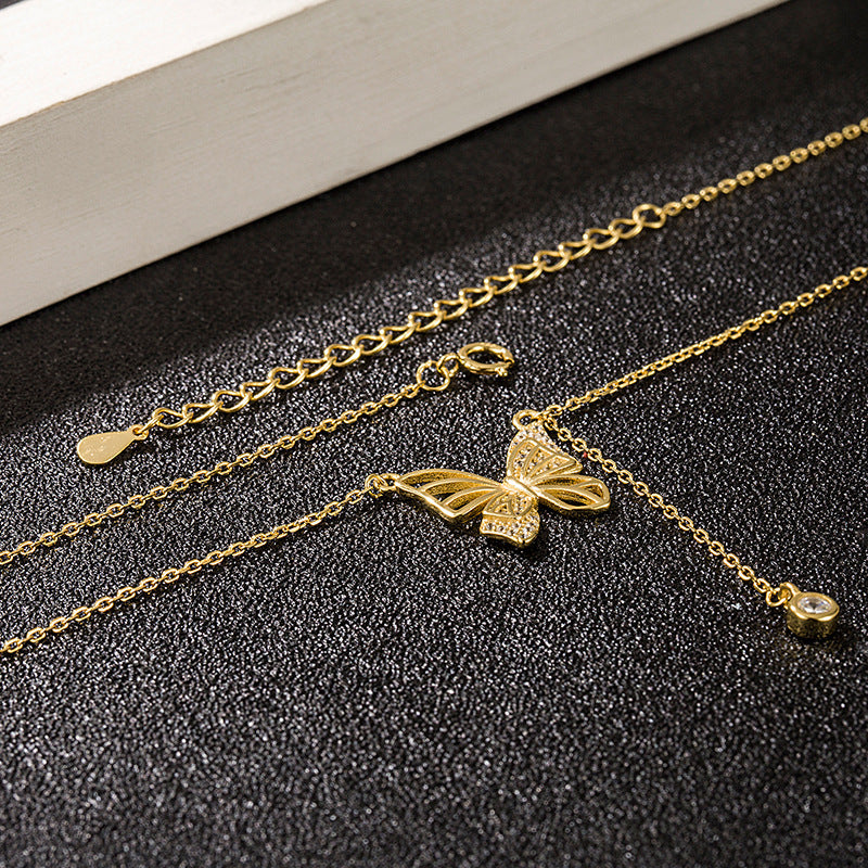 S925 Silver Hollow Butterfly Rhinestone Necklace