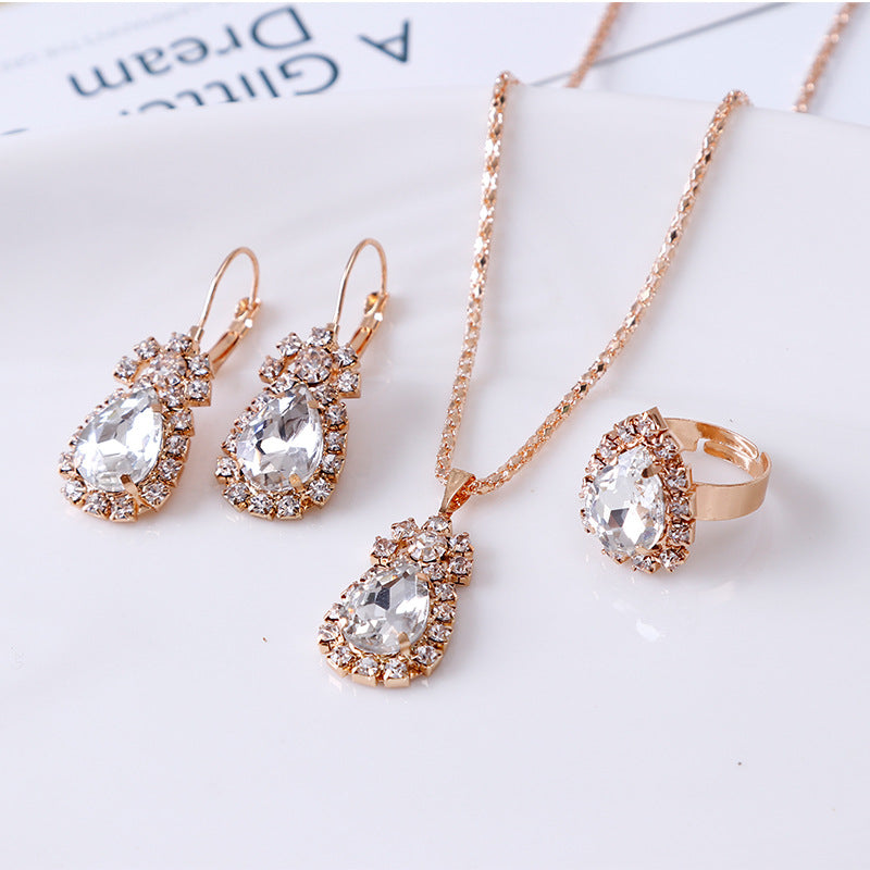 Rhinestone necklace earrings ring set