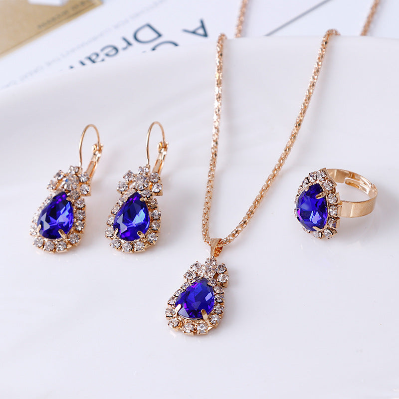 Rhinestone necklace earrings ring set