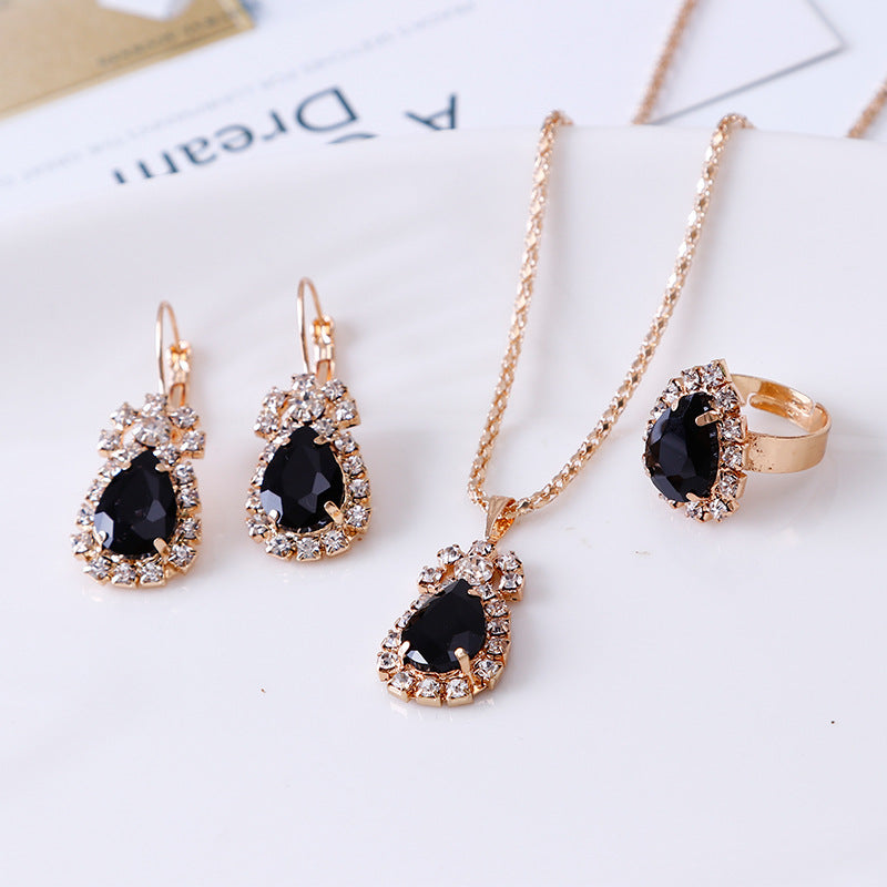 Rhinestone necklace earrings ring set
