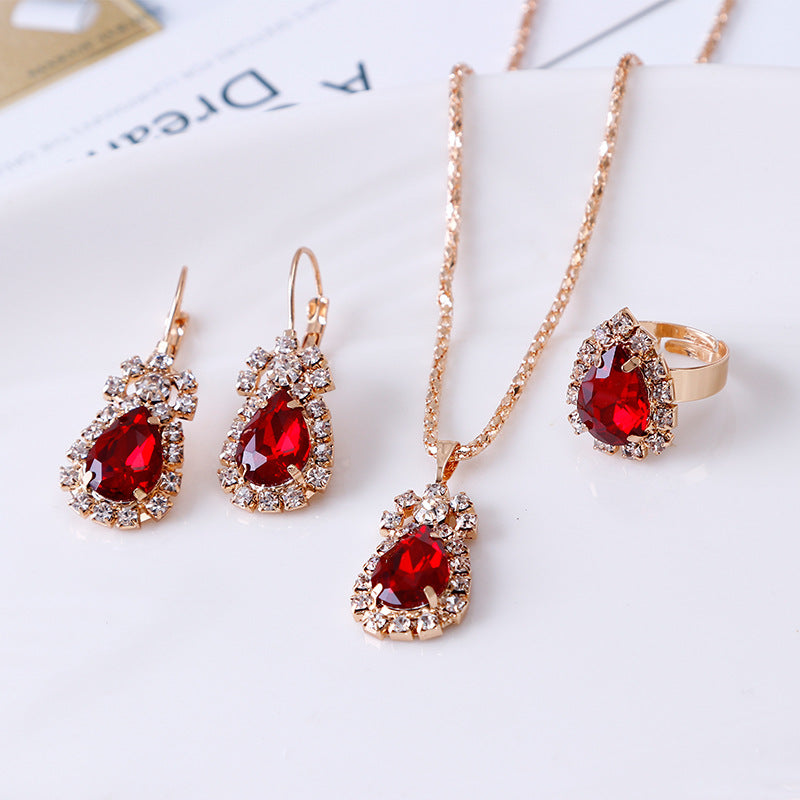 Rhinestone necklace earrings ring set