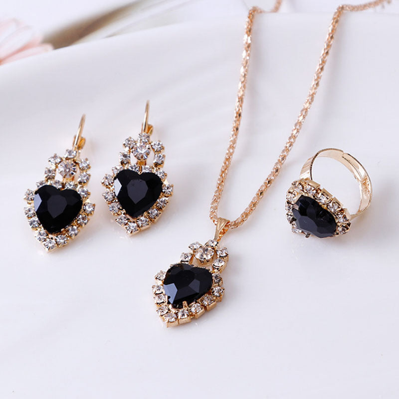 Rhinestone necklace earrings ring set