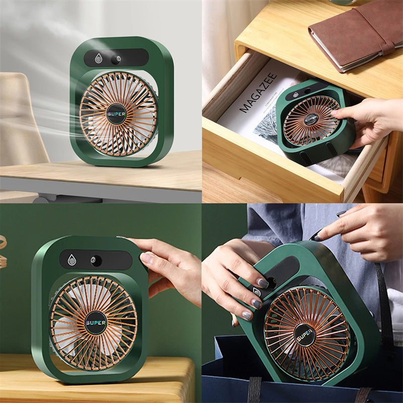 USB Rechargeable Desk Misting Fan with Humidifier and 3 Wind Speeds