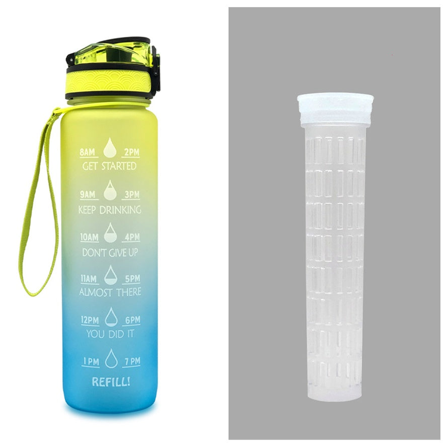 1L Tritan Water Bottle with Time Marker and Bounce Cover: Leakproof Sports Fitness Companion