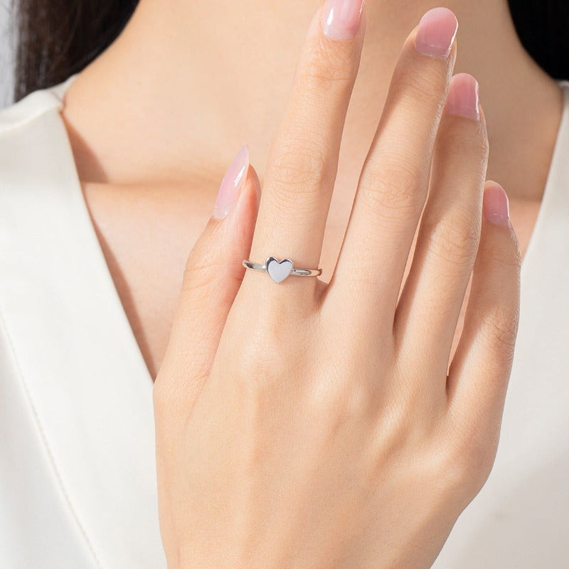 S925 Silver Glossy Heart-shaped Ring