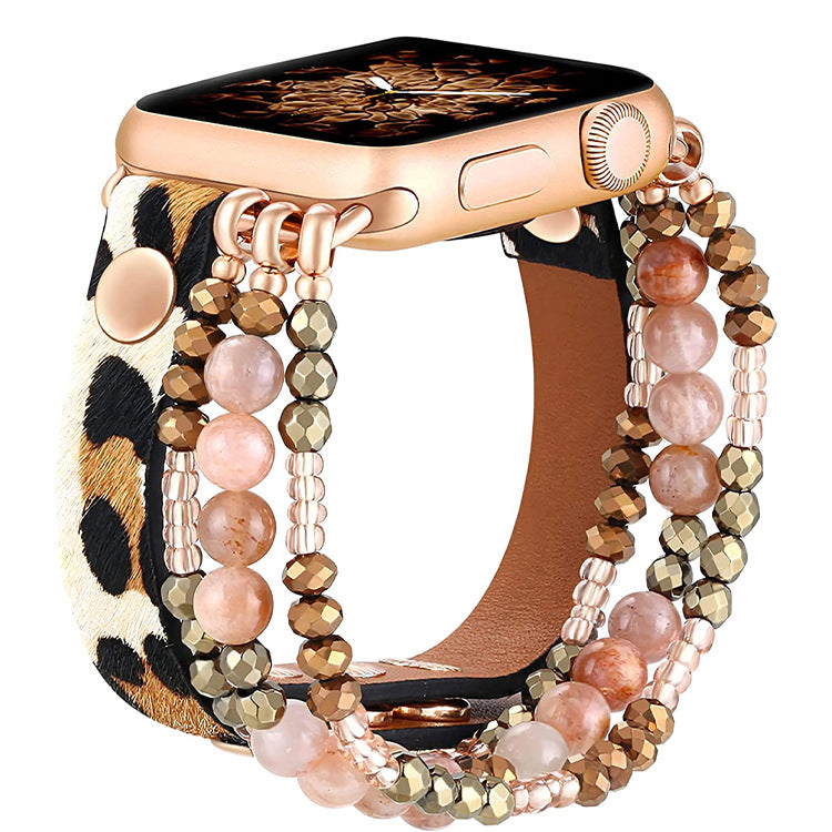 Metal Agate Beaded Watch Band