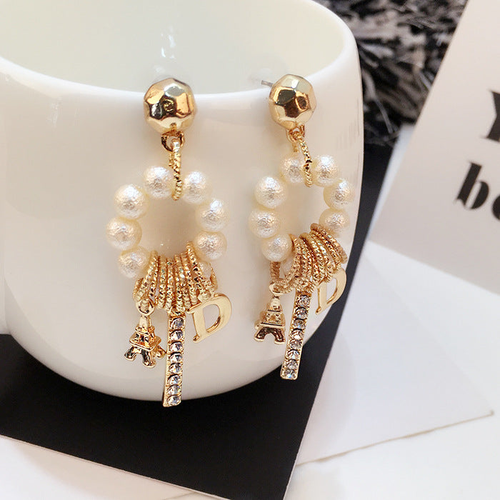 Pearl D-shaped earrings - Kaldas Online Shopping