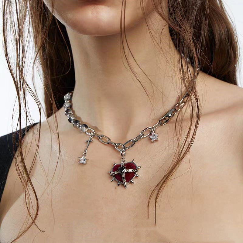 Spikes Patchwork Chain Necklace - Kaldas Online Shopping