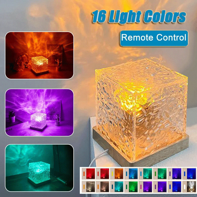 16-Color LED Water Ripple Crystal Table Lamp: USB Rotating Projection & RGB Dimmable Night Light