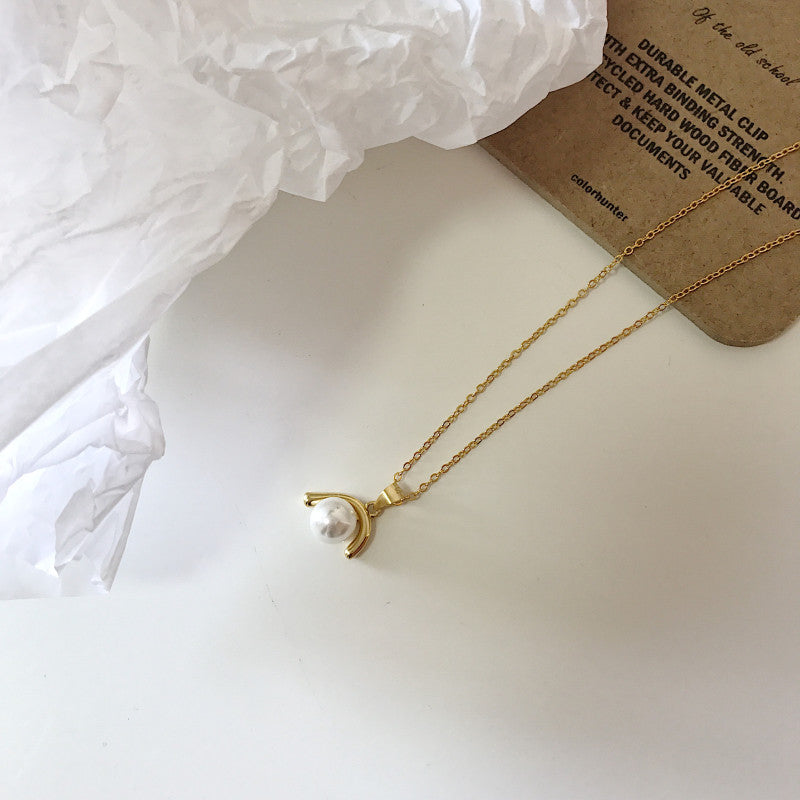 Silver Inverted J-shaped Pearl Necklace - Kaldas Online Shopping