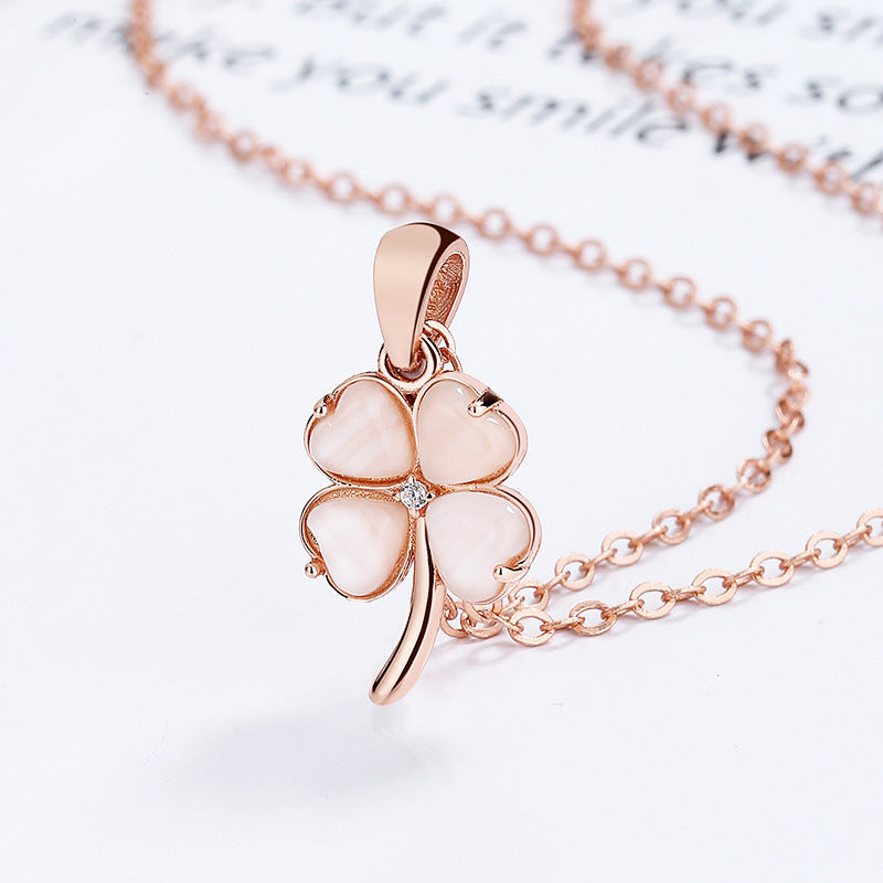 S925 Sterling Silver Clover Opal Necklace