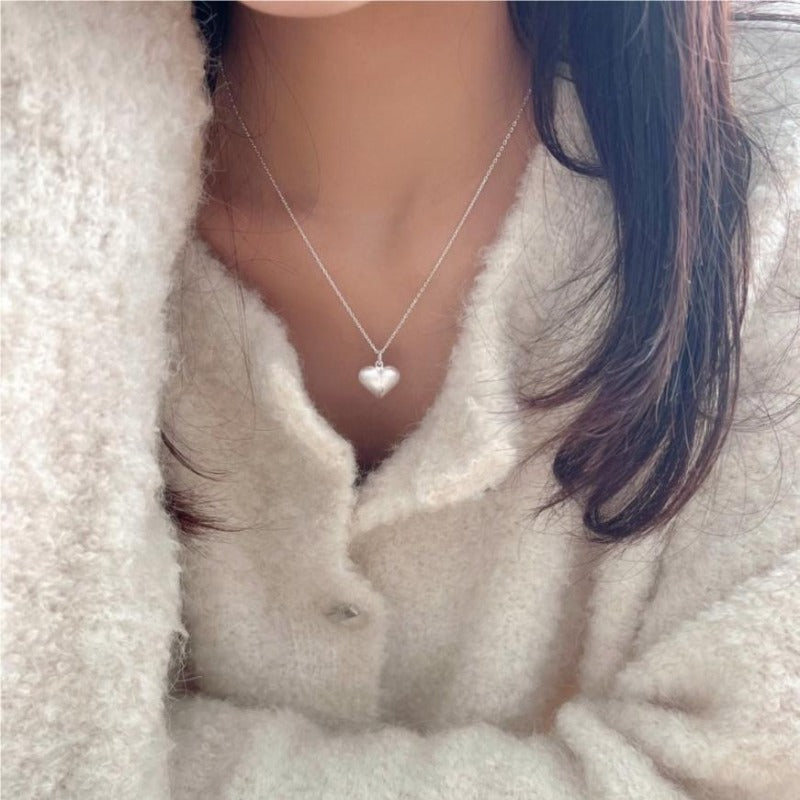 S925 Sterling Silver Brushed Heart Necklace
