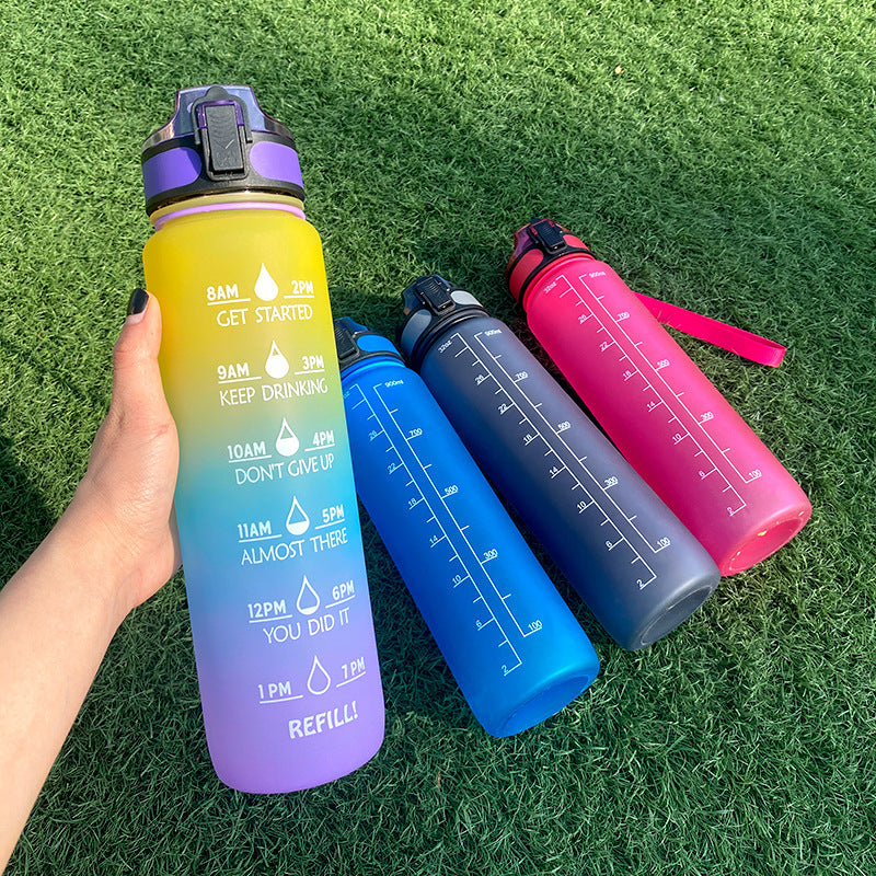 1L Tritan Water Bottle with Time Marker and Bounce Cover: Leakproof Sports Fitness Companion