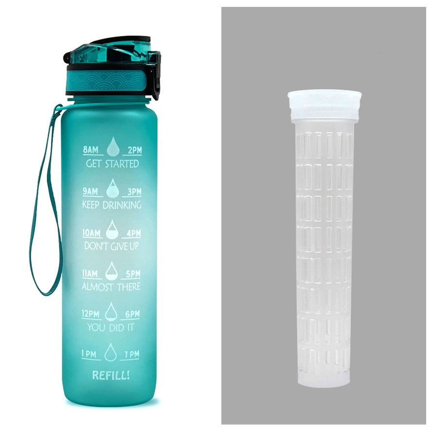 1L Tritan Water Bottle with Time Marker and Bounce Cover: Leakproof Sports Fitness Companion