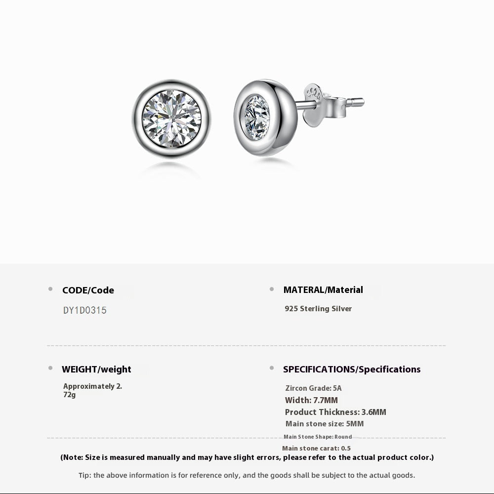 Diamond stud earrings with product parameters on a white background