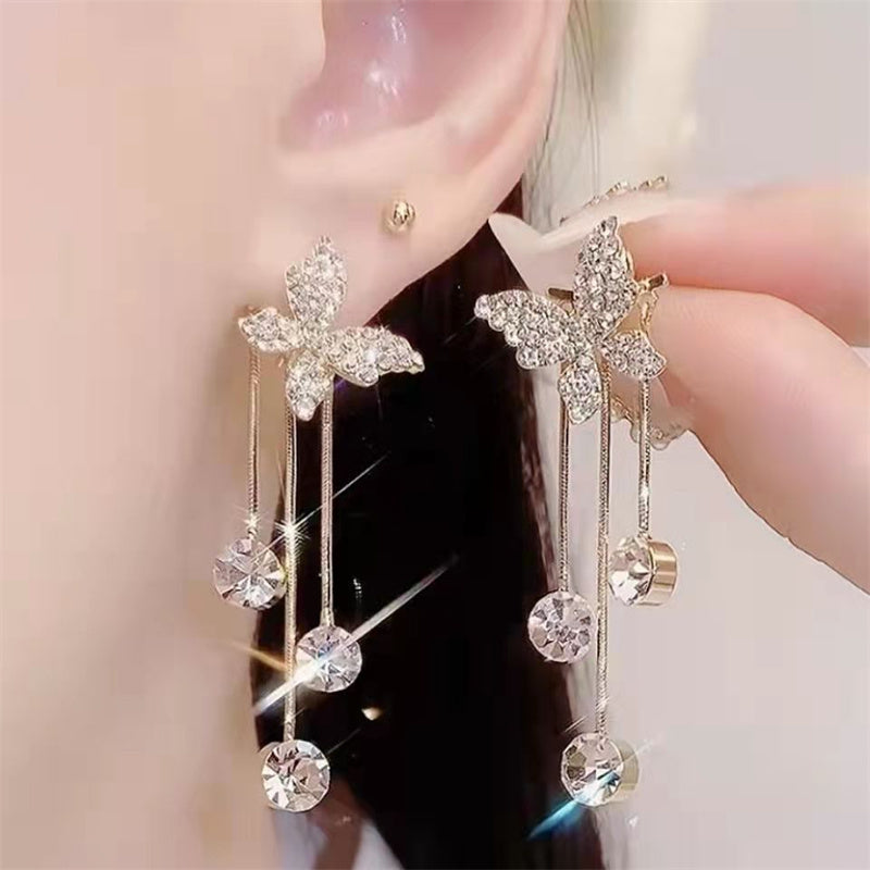 Shiny Butterfly Rhinestone Earrings