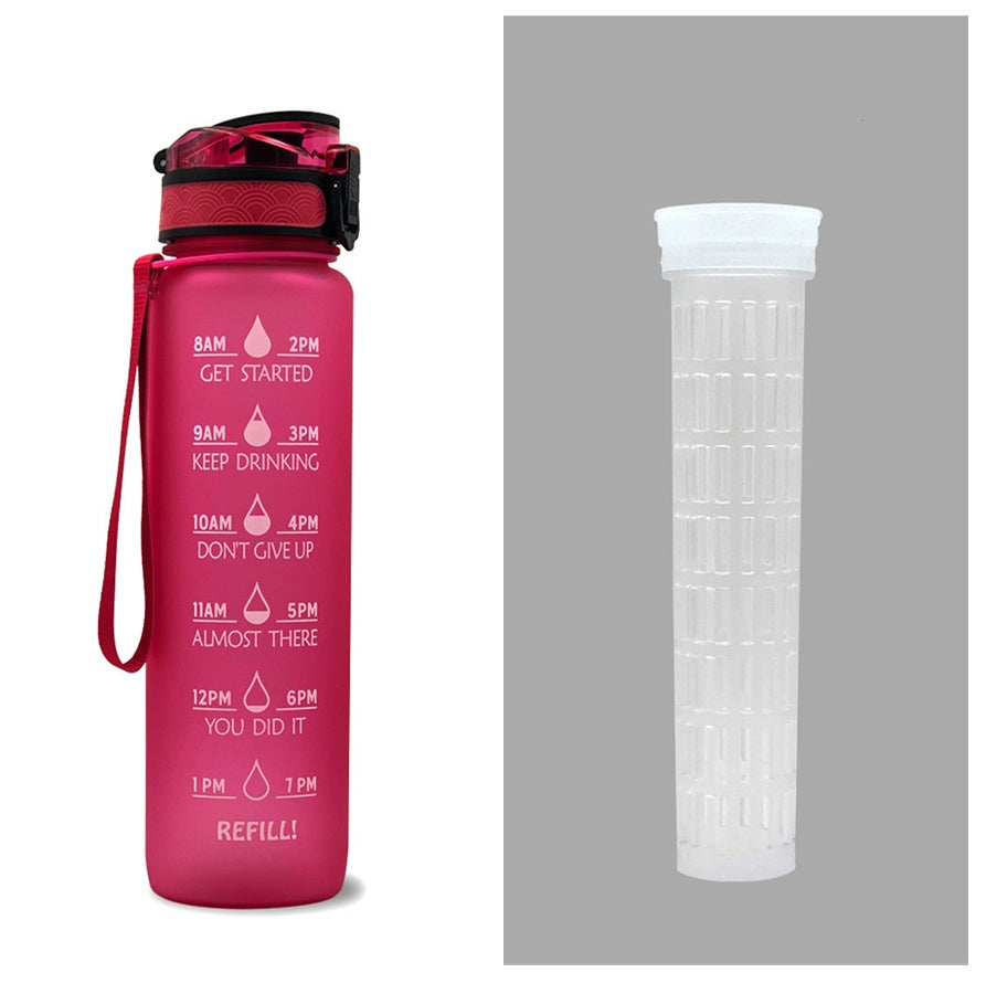 1L Tritan Water Bottle with Time Marker and Bounce Cover: Leakproof Sports Fitness Companion