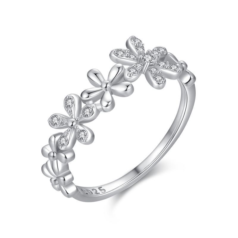 Sterling Silver Micro Diamond Daisy Ring