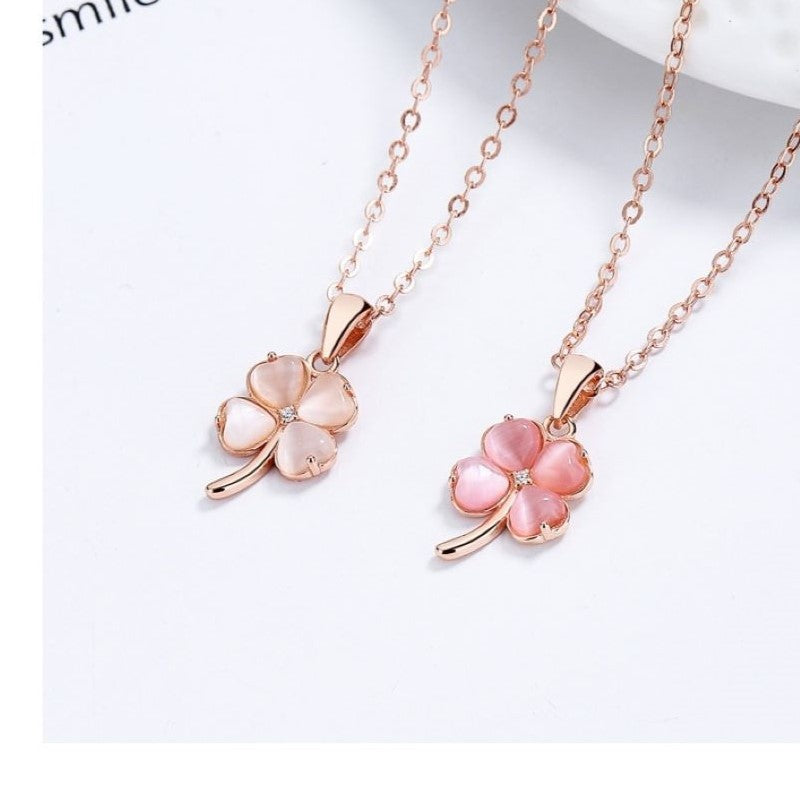 S925 Sterling Silver Clover Opal Necklace