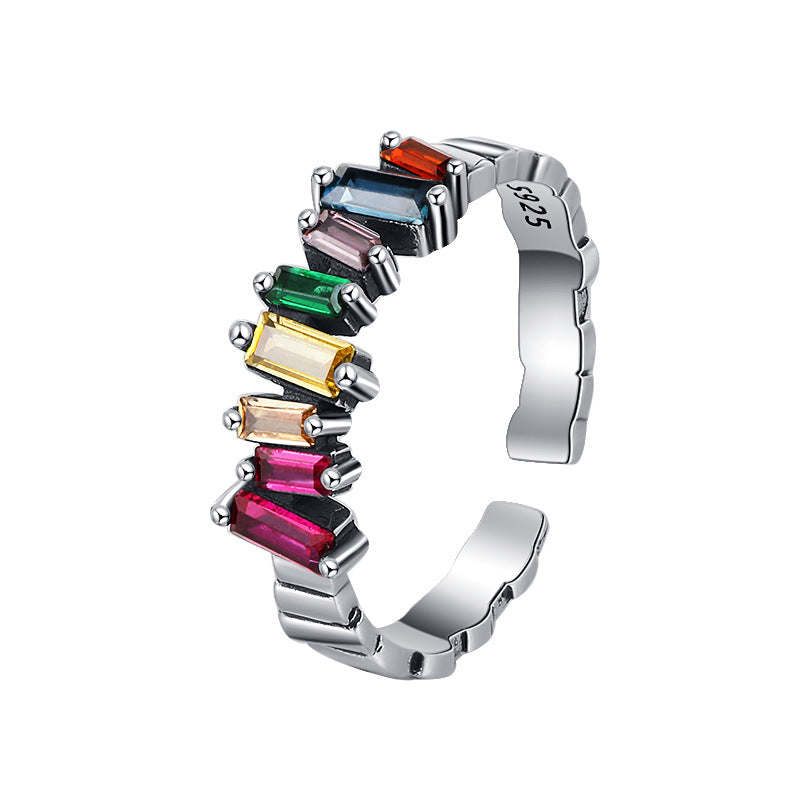 S925 Silver Colorful Zircon Ring