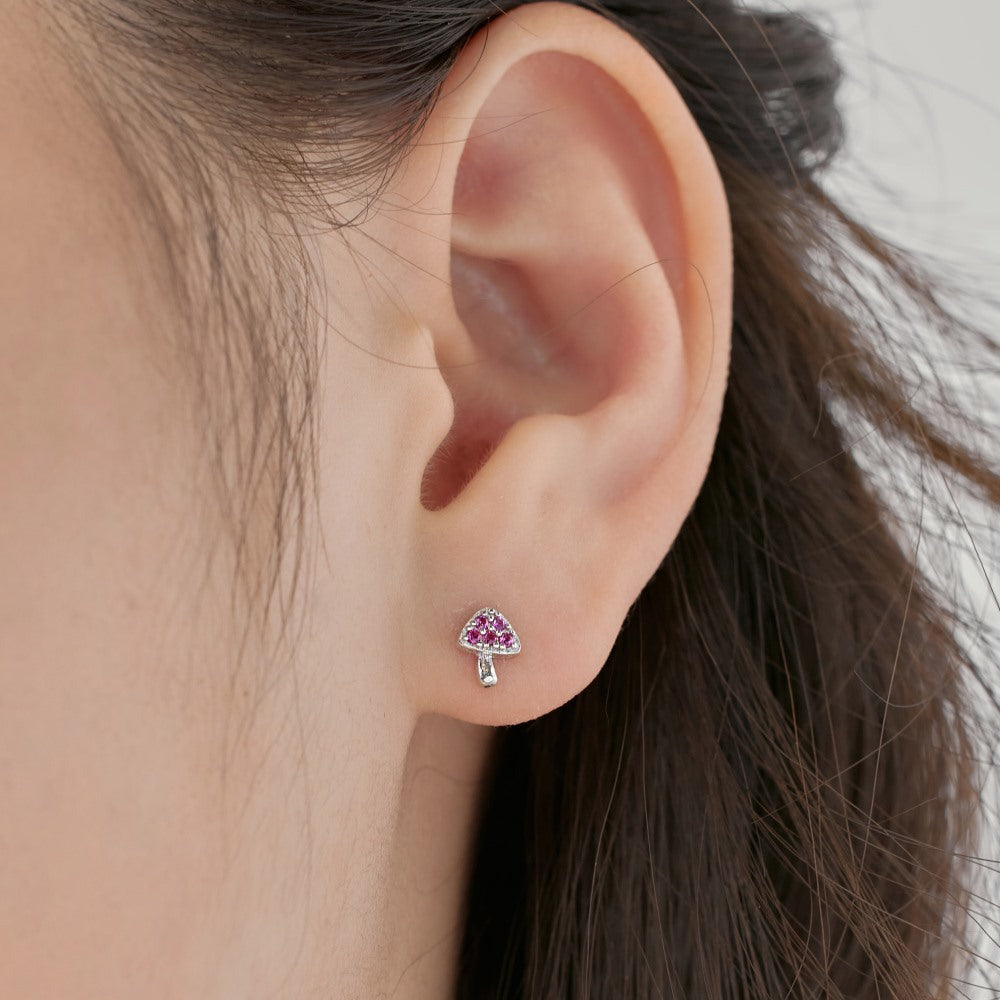 S925 Silver Green Zircon Mushroom Earrings