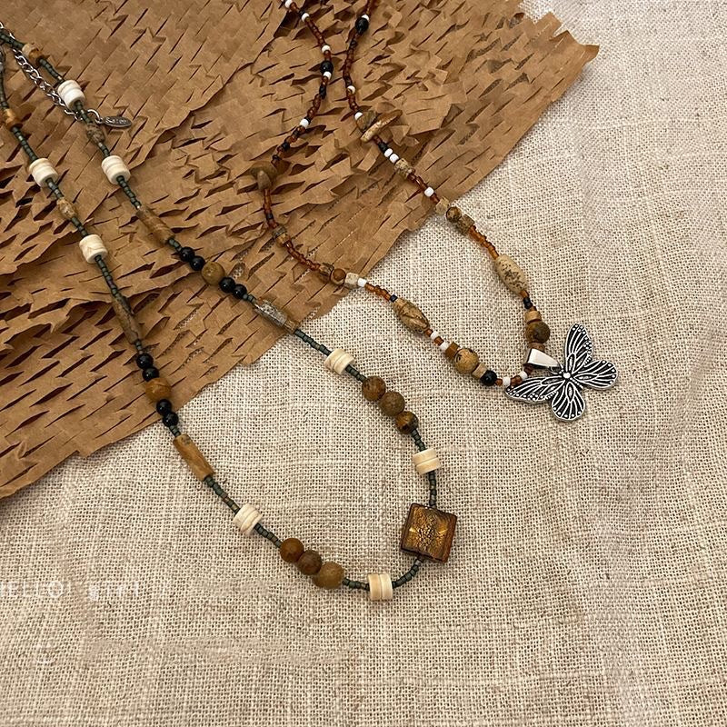 Vintage Beaded Butterfly Necklace