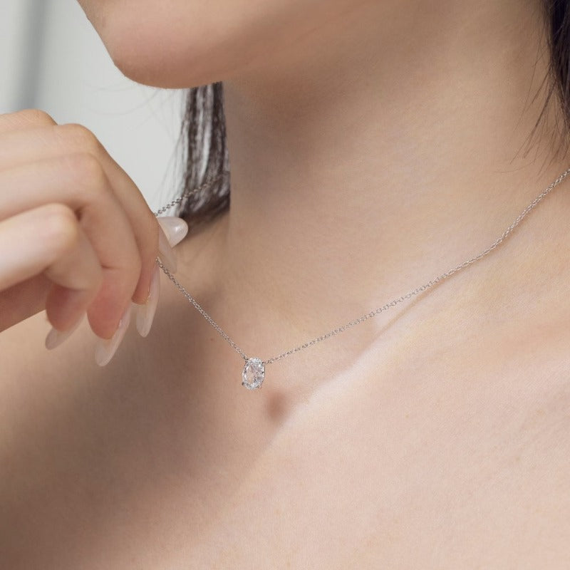 S925 Silver Oval Ice Flower Cut Diamond Necklace