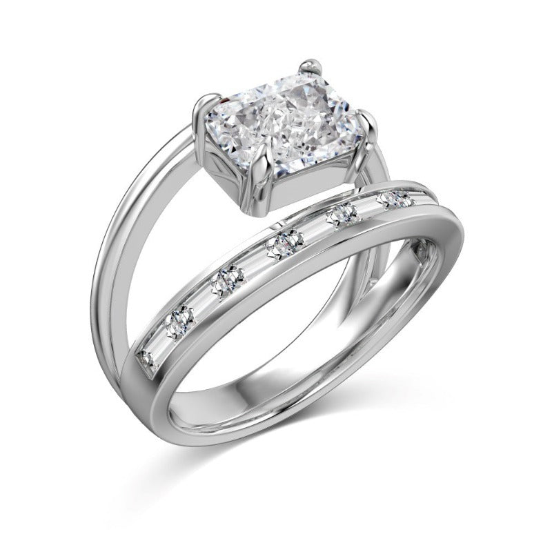 S925 Silver Double-layer Rectangular Zircon Ring