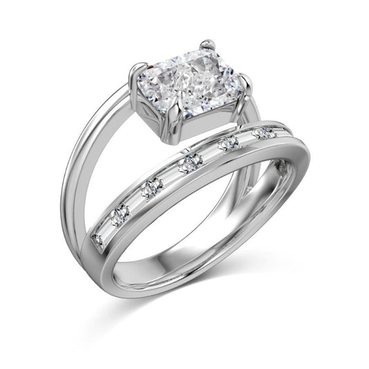 S925 Silver Double-layer Rectangular Zircon Ring