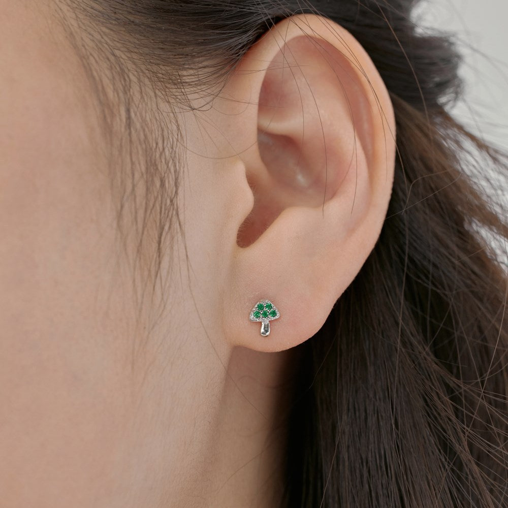 S925 Silver Green Zircon Mushroom Earrings