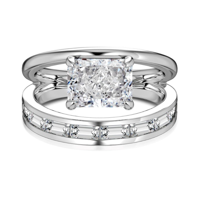 S925 Silver Double-layer Rectangular Zircon Ring