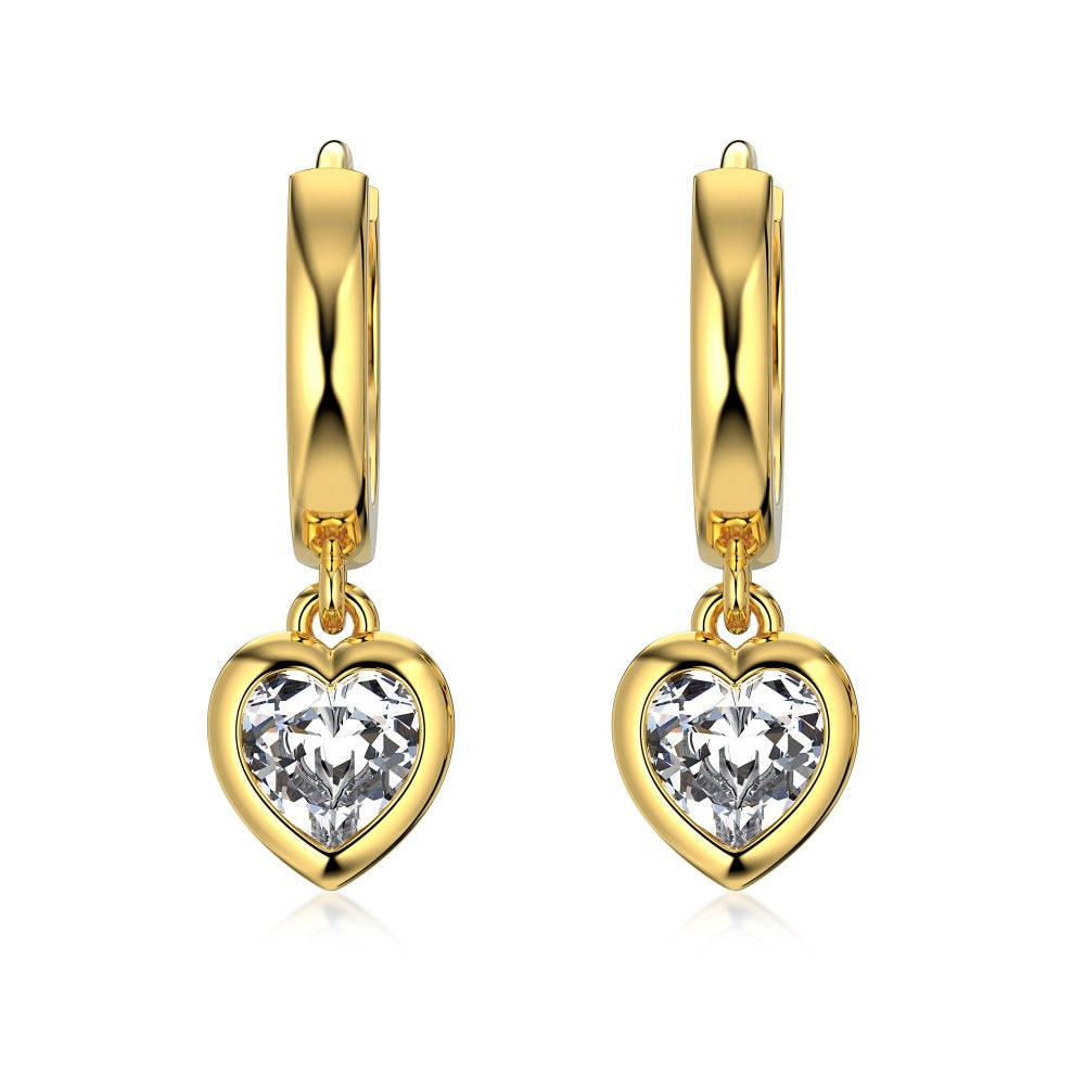 S925 Silver Heart-shaped Bezel Setting Earrings