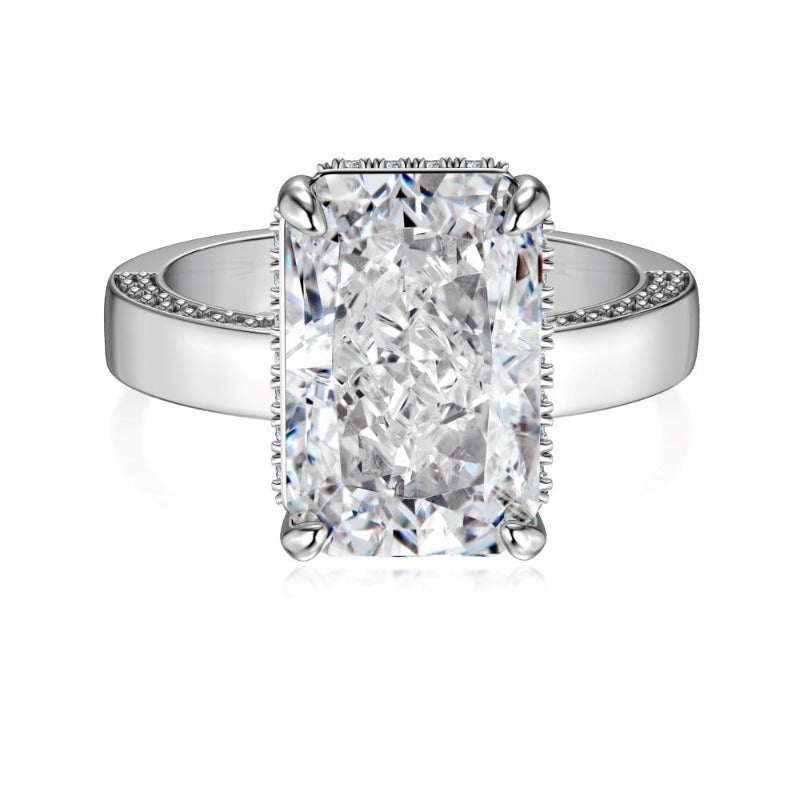 S925 Sterling Silver Rectangular Ice Flower Cut Zircon Ring