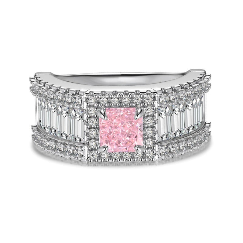 S925 Silver Square Ice Flower Cut Zircon Ring