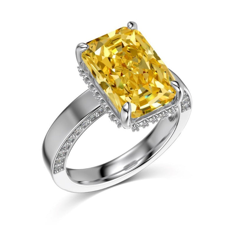 S925 Sterling Silver Rectangular Ice Flower Cut Zircon Ring