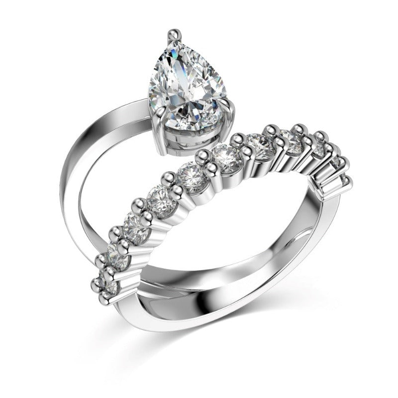 S925 Silver Pear-shaped Zircon Double-layer Fashion Ring