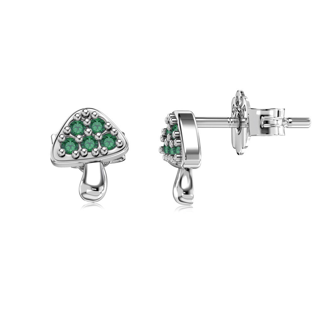 S925 Silver Green Zircon Mushroom Earrings