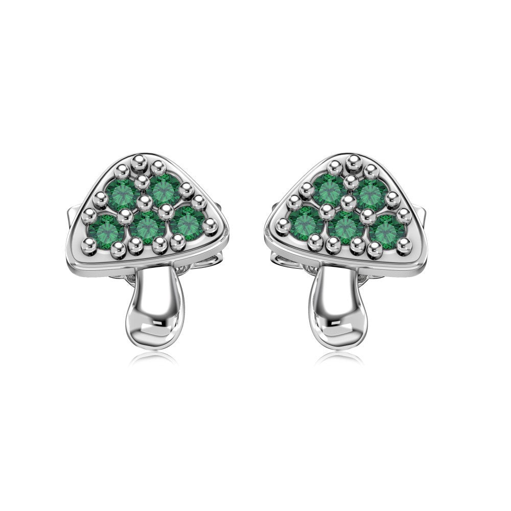 S925 Silver Green Zircon Mushroom Earrings